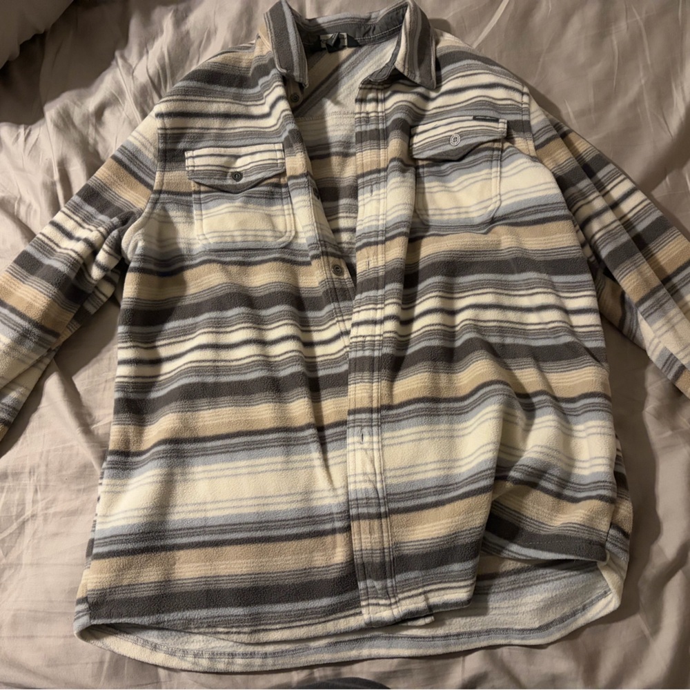 Eddie Bauer Fleece Plaid Shirt in Gray and Cream